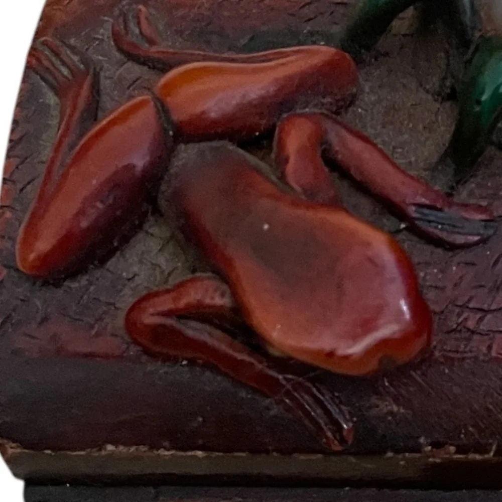 Handmade Decorated Bejeweled Sculpted Frog Trinket Wooden Box‎